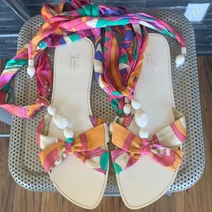 Emilio Pucci Scarf Sandals - Silk & Beads - Authentic